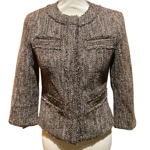 Michael Kors Size 2 ladies jacket Chocolate Brown Fall Fringe Details Office - Picture 1 of 8